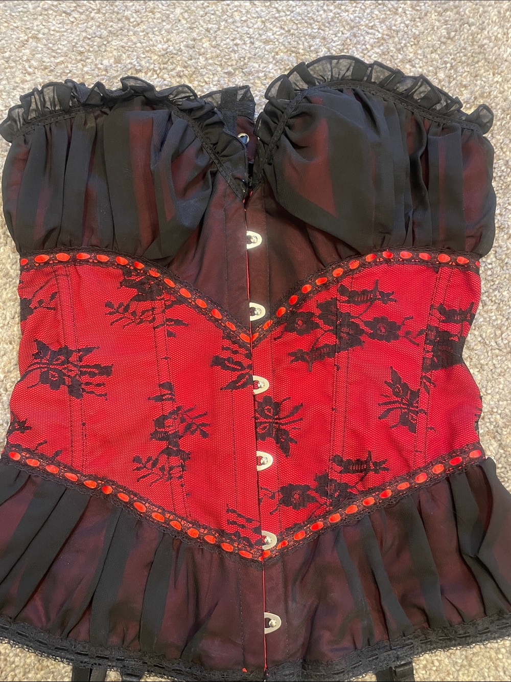 Red and Black Lace Bustier Corset Top - Women's